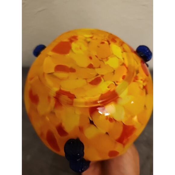 Kralik Art Glass ORANGE Yellow Black Tooled Rigaree SIGNED Made in Cz Chips - Picture 12 of 14